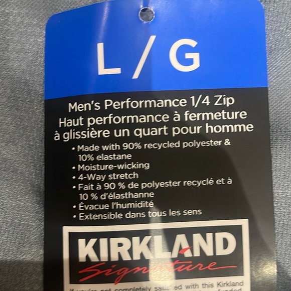 L: Kirkland Signature Men's performance 1/4 zip top- Light Blue - Picture 4 of 7